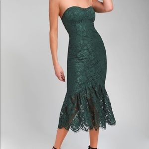 Strapless emerald midi dress
